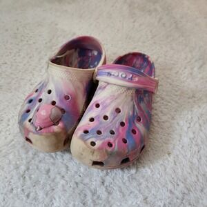 Crocs Kids Classic Marbled Clog Pink Purple Blue‎ Swirl Slip On Shoes Size 10